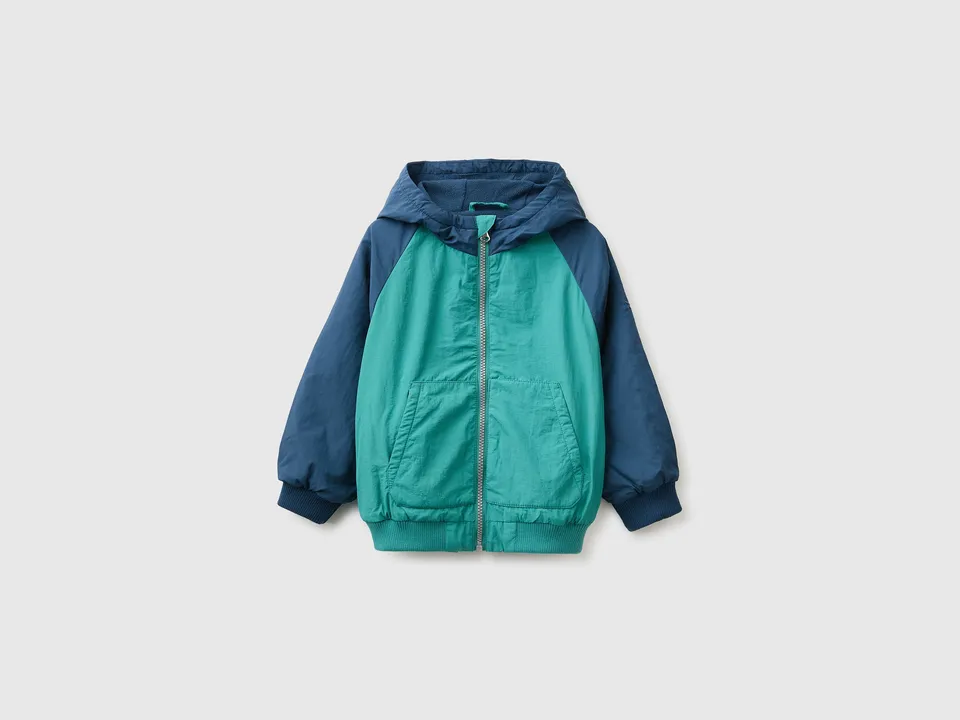 Benetton Giacca Nylon Cappuccio Pile Bimbo Taglia 104