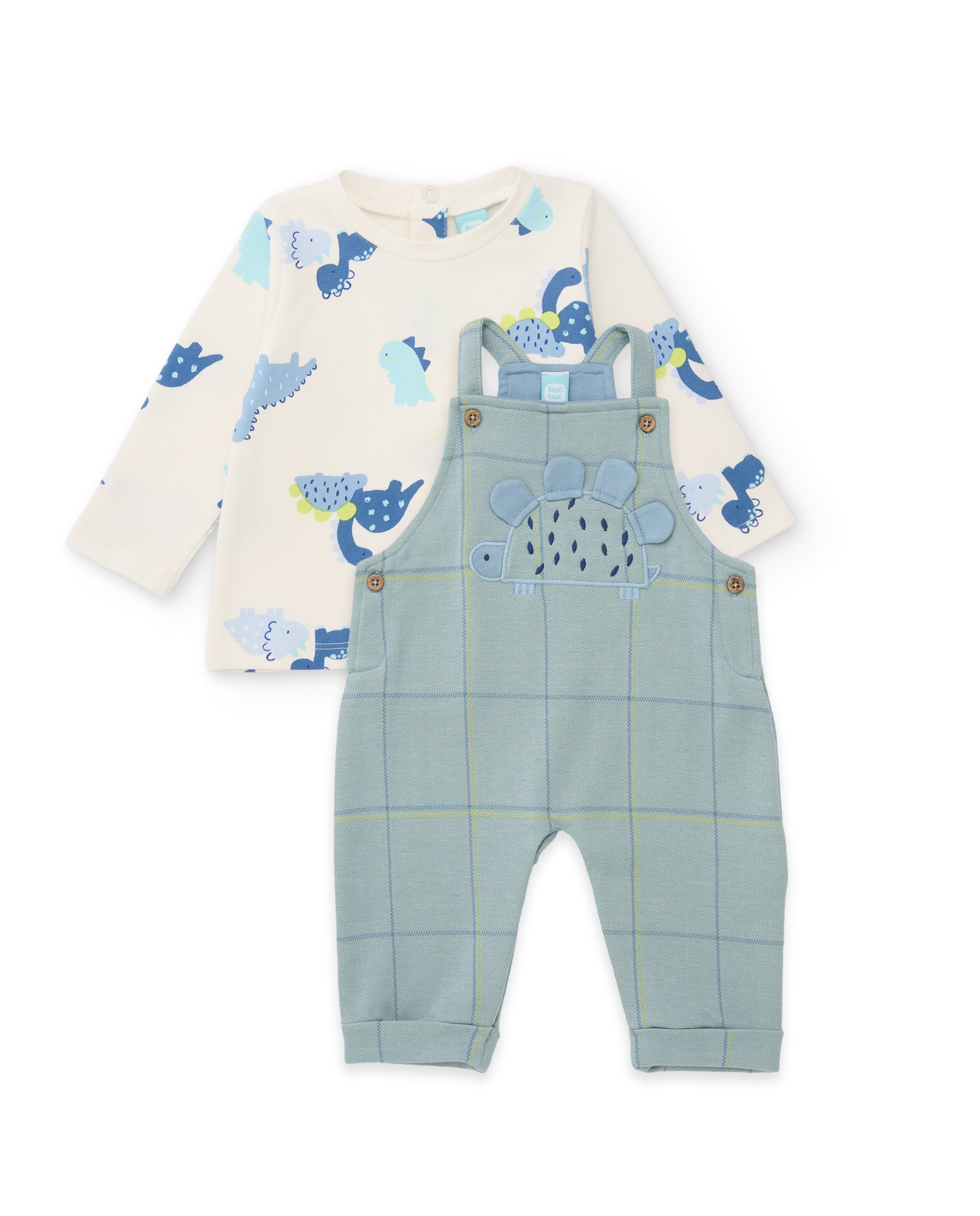 TucTuc Completo neonato maglia salopette completo azzurro quadri
