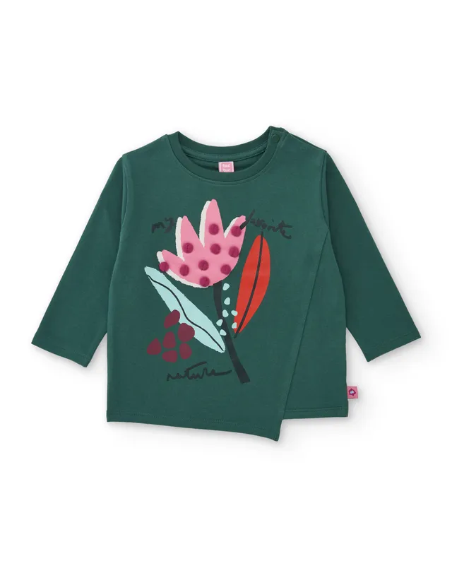TucTuc Magliette Maglietta bambina verde fiori pon pon