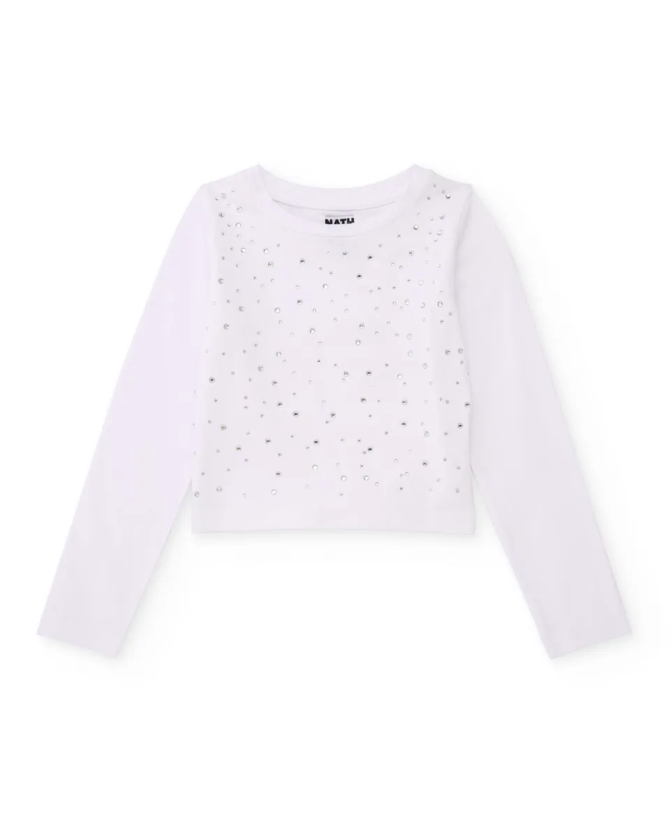 TucTuc Magliette T-shirt bambina bianca maniche lunghe brillanti