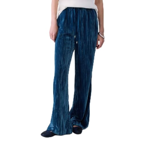 Liu Jo Pantaloni Velluto Crinkle Elastico Coulisse Blu Bianco