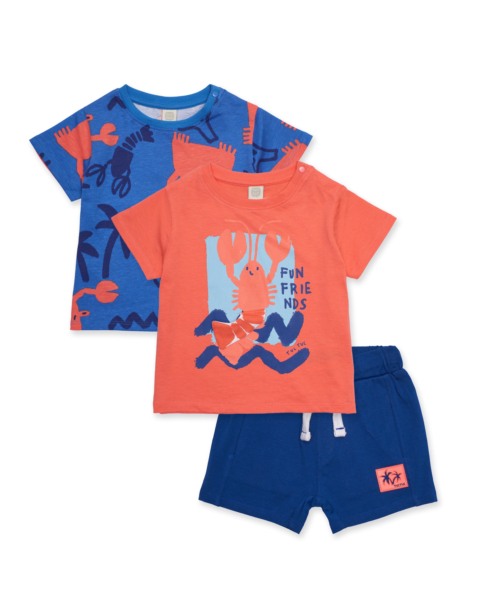 TucTuc Completi set 3 pezzi bambino blu bermuda cotone