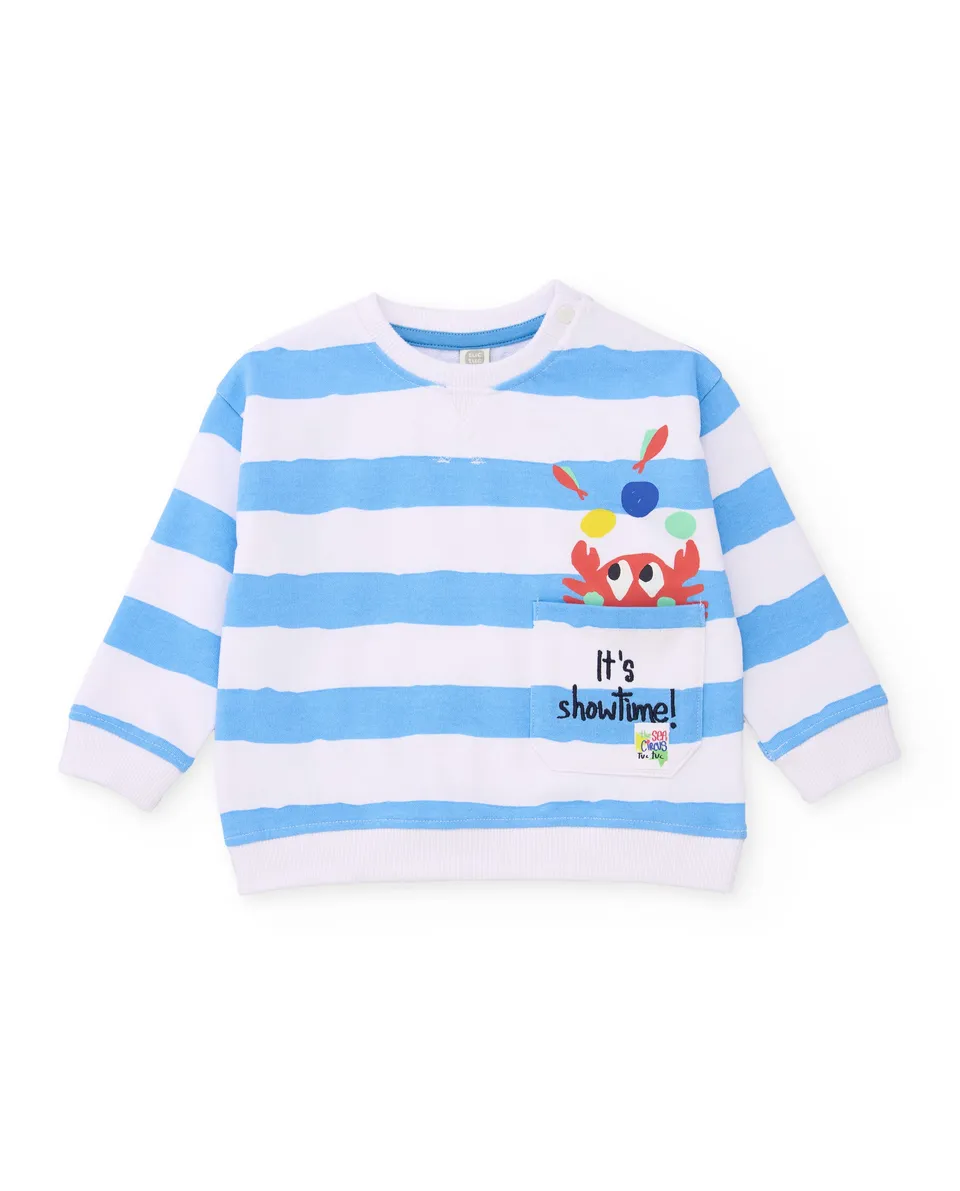TucTuc Felpe felpa bambino blu righe granchio 2 anni