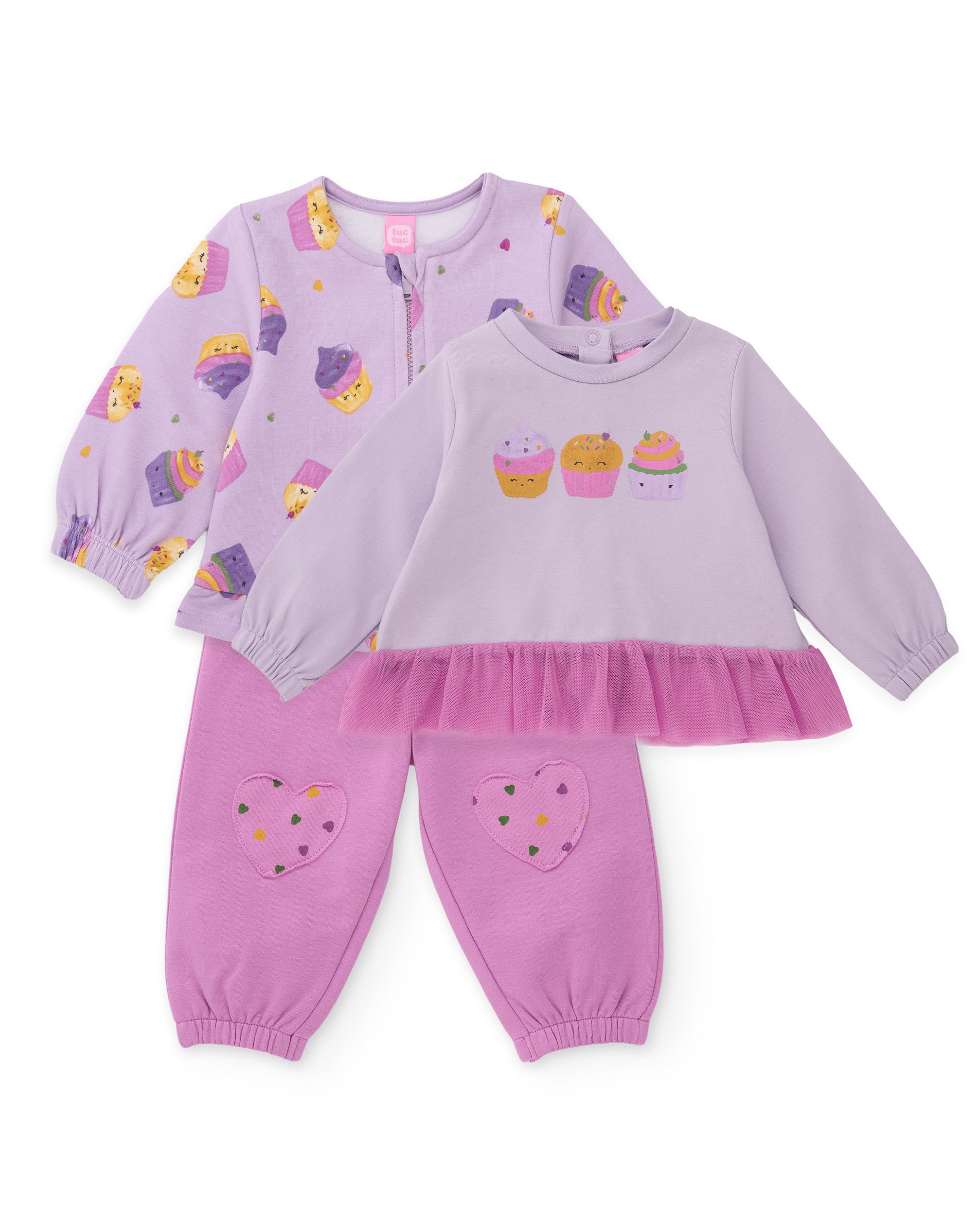 TucTuc Completi tuta neonata lilla cupcake 3 pezzi