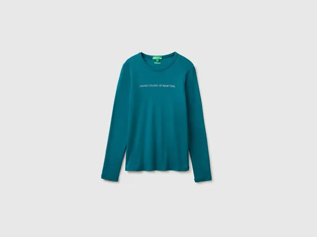 United Colors of Benetton T-Shirt Maniche Lunghe Cotone Logo taglia M