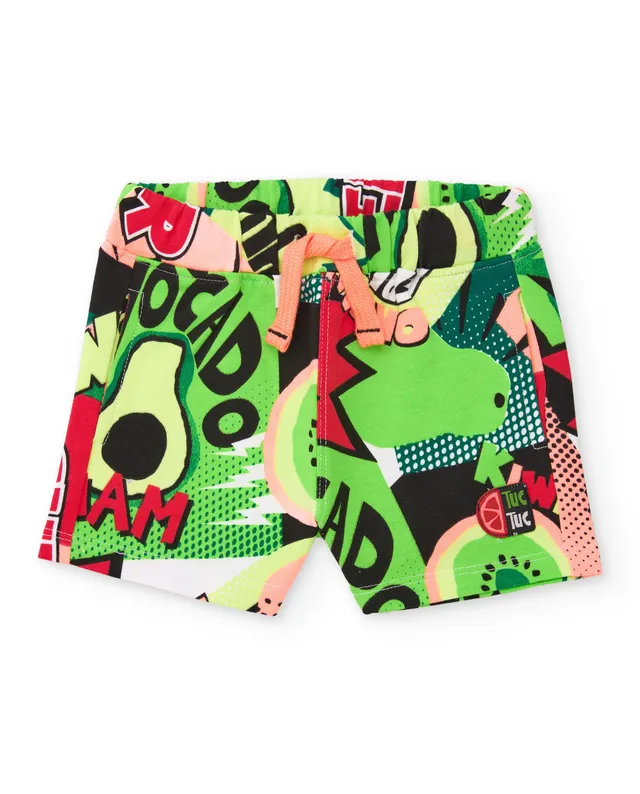 TucTuc Bermuda Shorts Bimbo Verde Jersey Stampa Fumetto