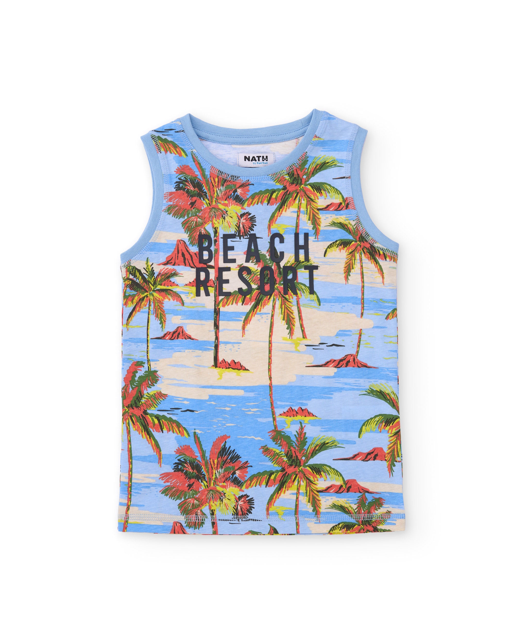 TucTuc Magliette canottiera bambino cotone blu stampa tropicale