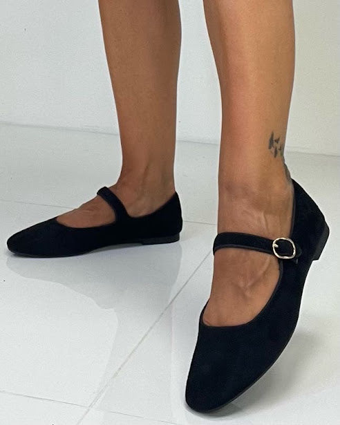 Sottosopra ballerine bebè scamosciate nere cinturino 38