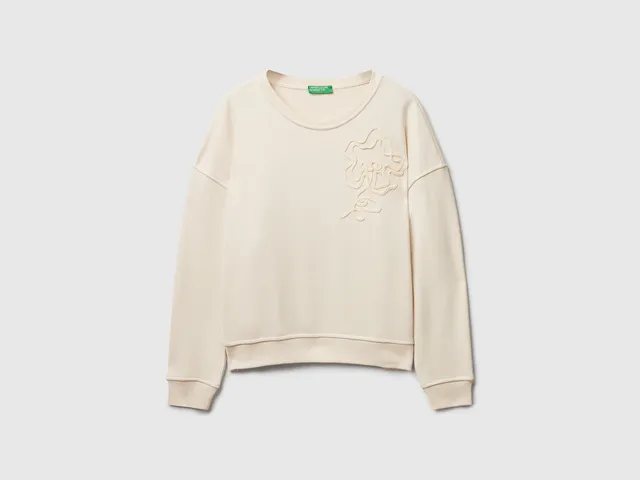 United Colors of Benetton Felpa Cotone Girocollo Ricamo Floreale