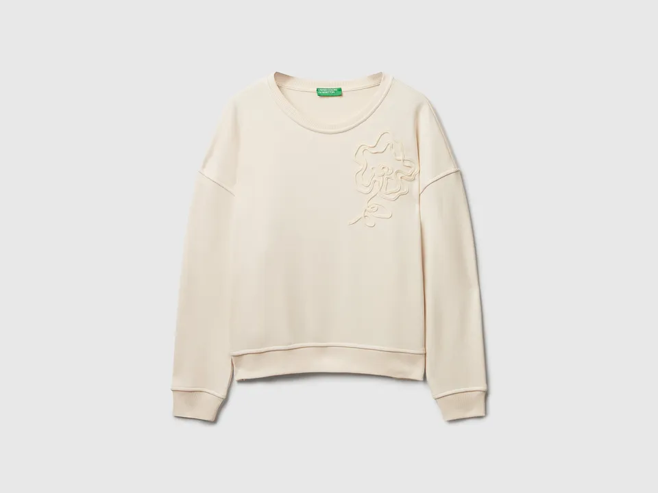 United Colors of Benetton Felpa Cotone Girocollo Ricamo Floreale