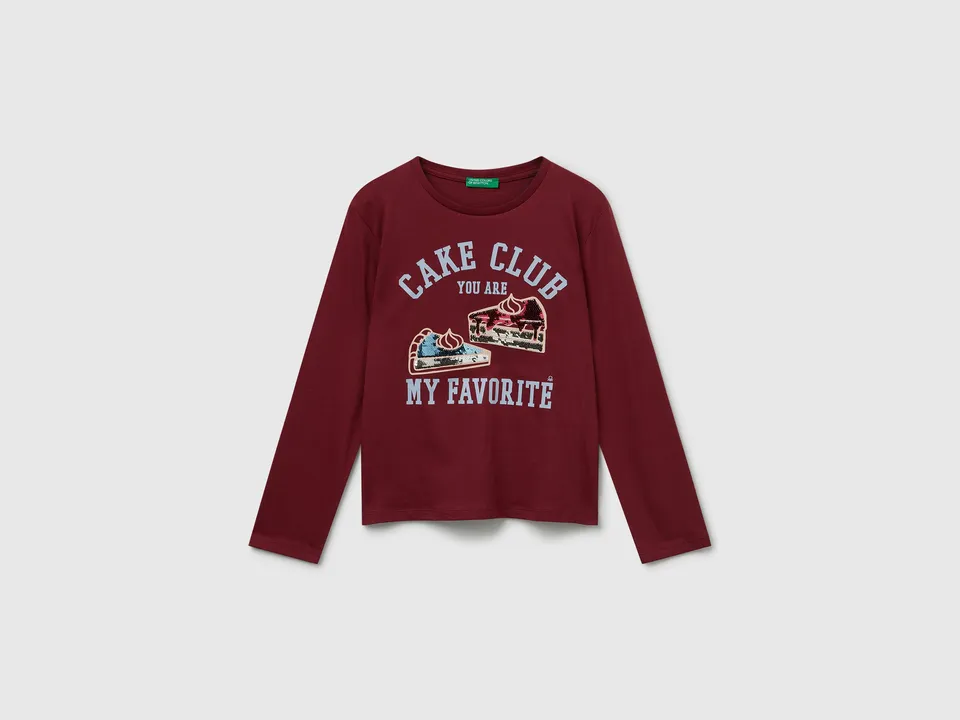 United Colors of Benetton T-Shirts T-shirt cotone manica lunga paillettes