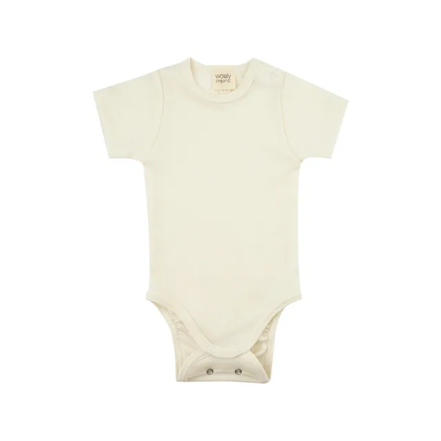Woolly Organic Merino Wool/Silk Body Neonato Manica Corta Lana