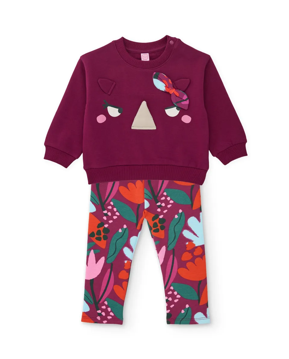 TucTuc Completi set bimba bordeaux rinoceronte fiori