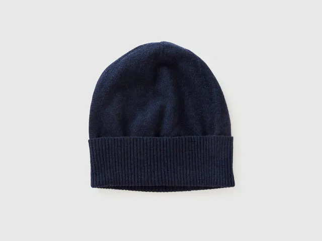 Benetton Cappello lana merino blu taglia OS caldo