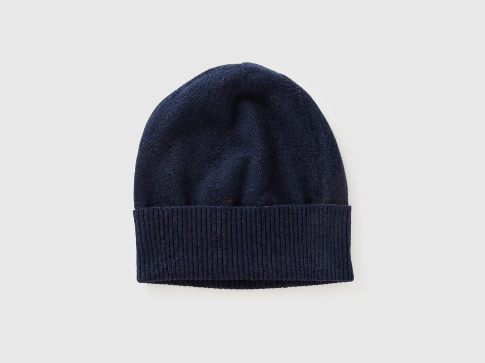 Benetton Cappello lana merino blu taglia OS caldo