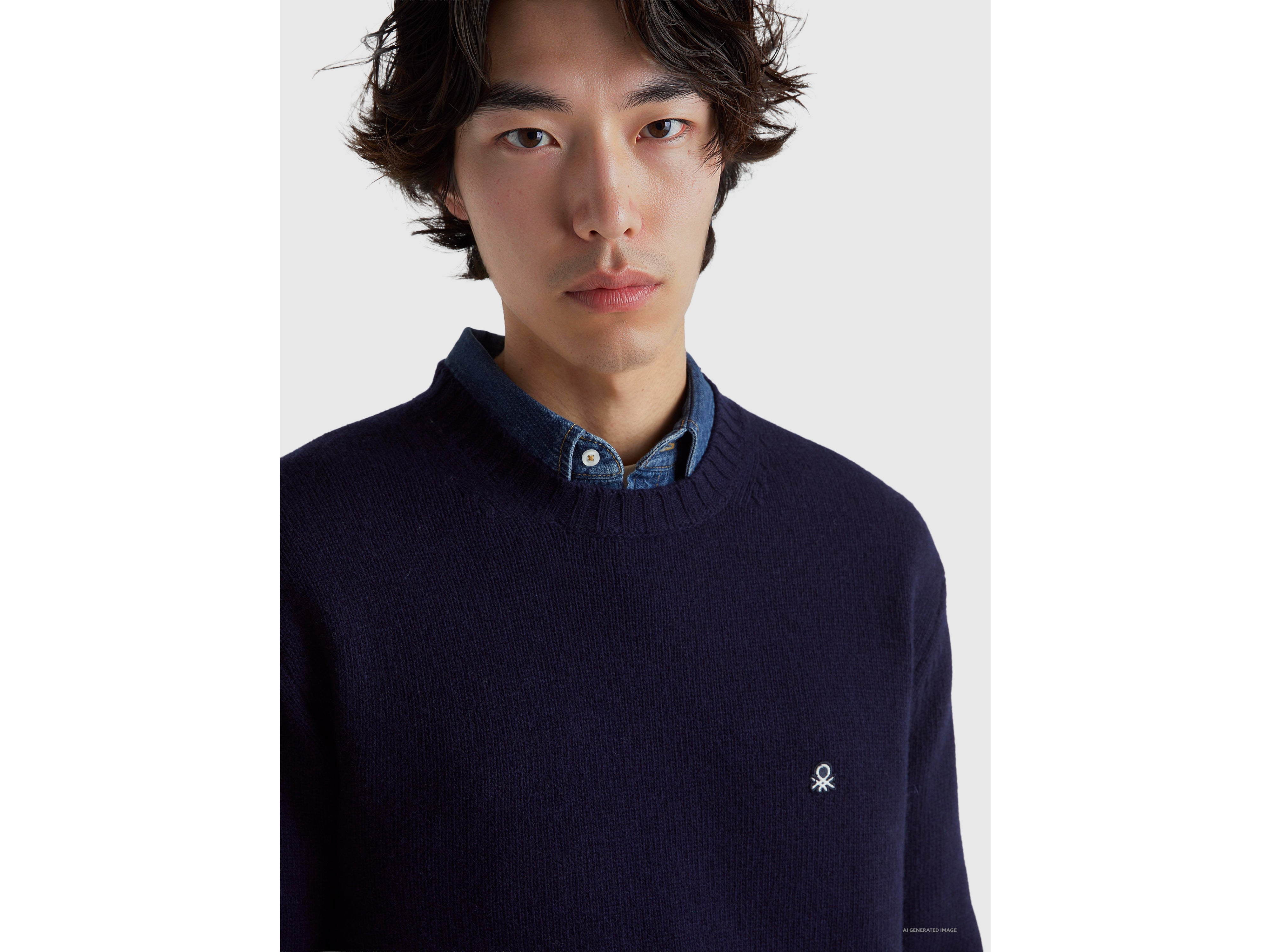 United Colors of Benetton maglione misto lana girocollo logo