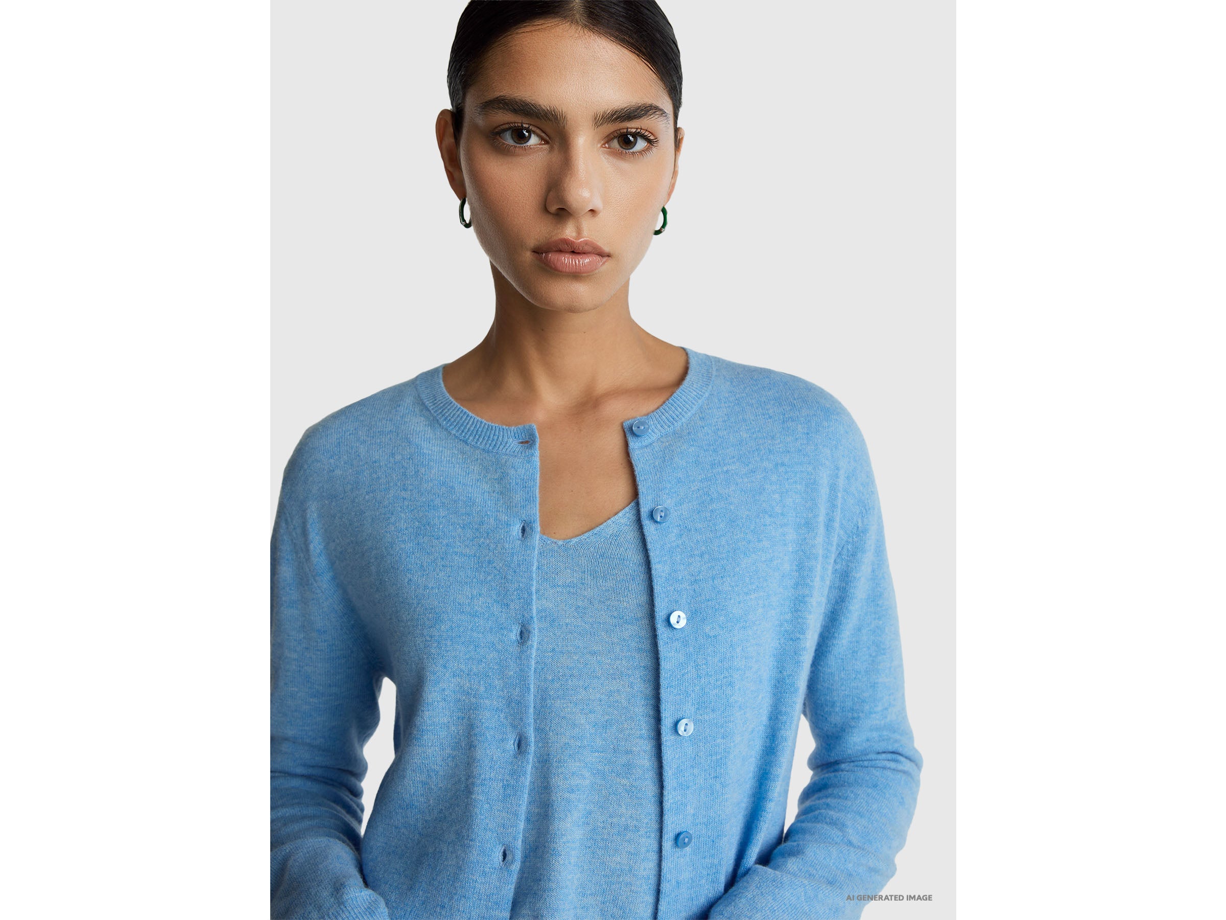 United Colors of Benetton cardigan lana merino azzurro collo rotondo