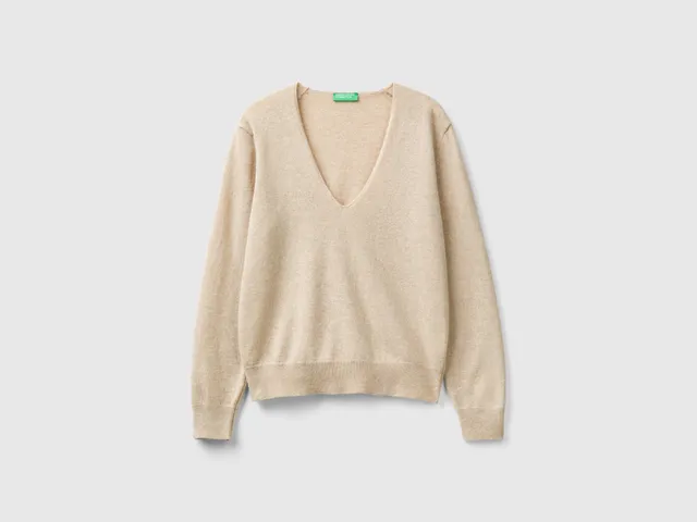 United Colors of Benetton Maglione scollo V merino beige taglia M