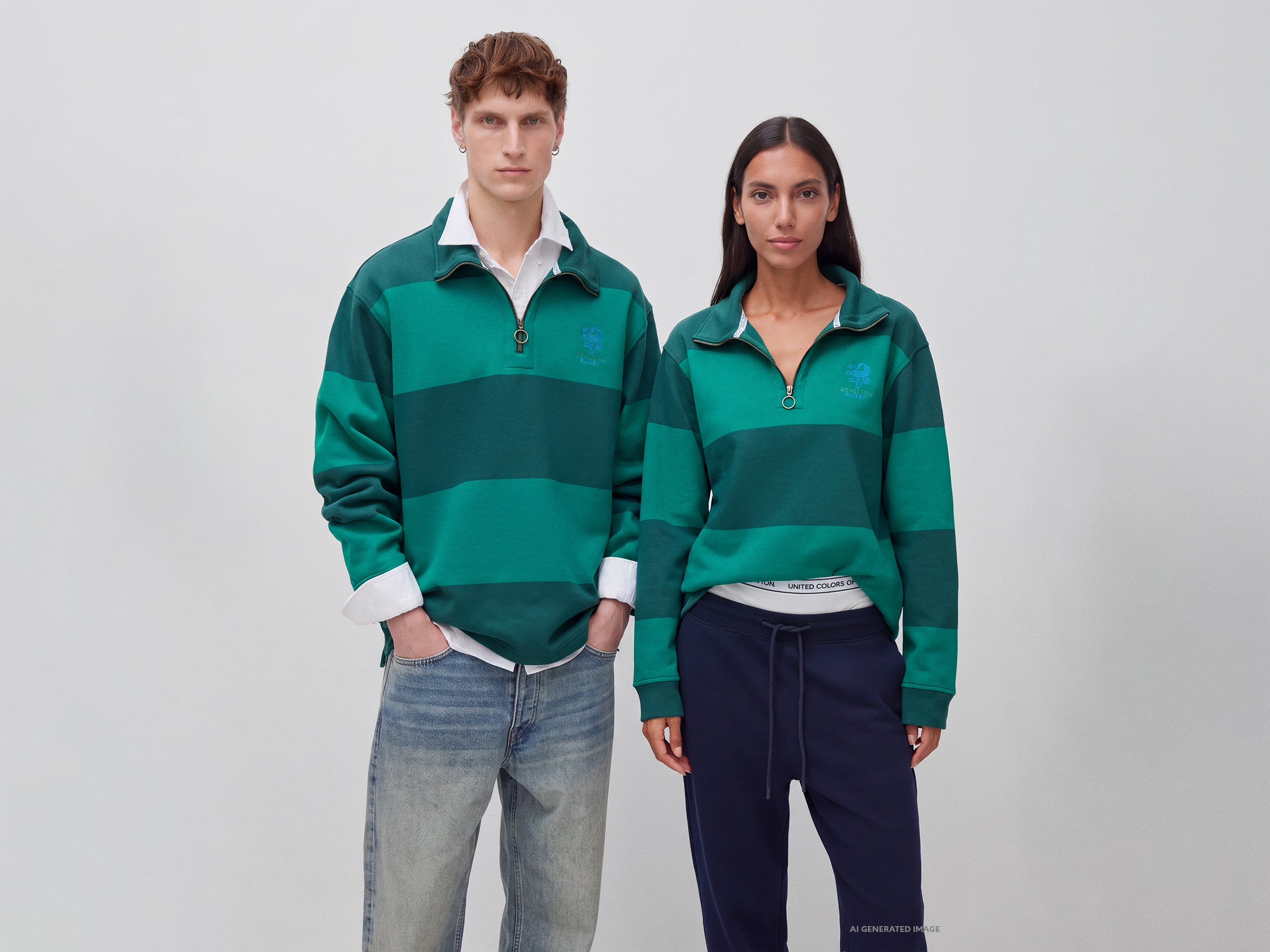 United Colors of Benetton Rugby Felpa righe cotone ricamata L