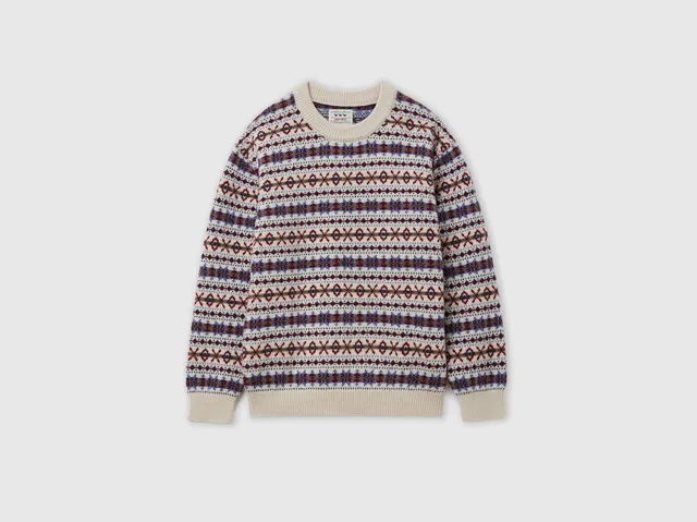 United Colors of Benetton Maglione jacquard lana collo rotondo XS