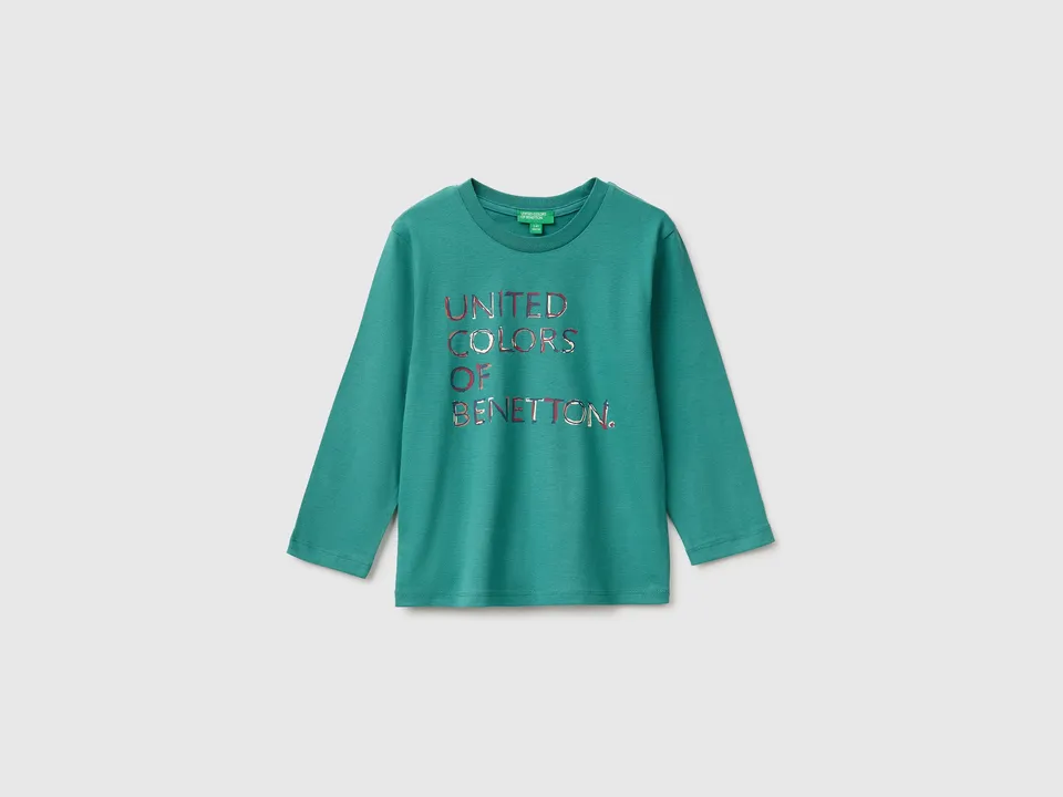 United Colors of Benetton T-shirt maniche lunghe cotone organico stampa