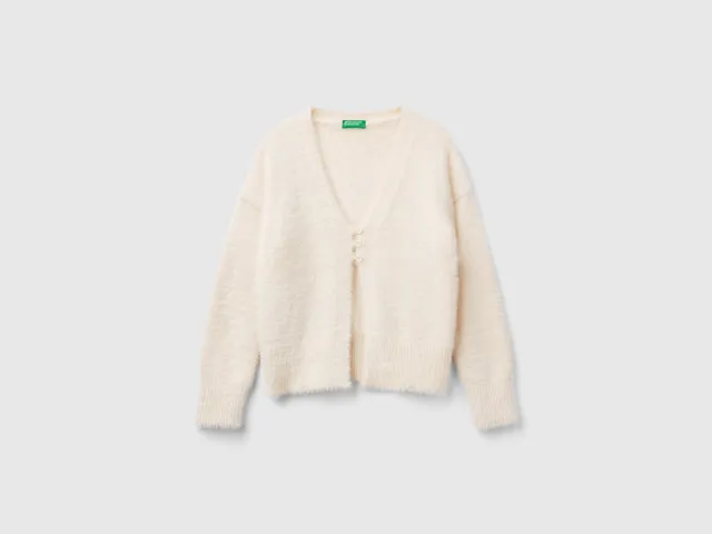 United Colors of Benetton Cardigan Filato Fluffy Taglia M Manica Lunga