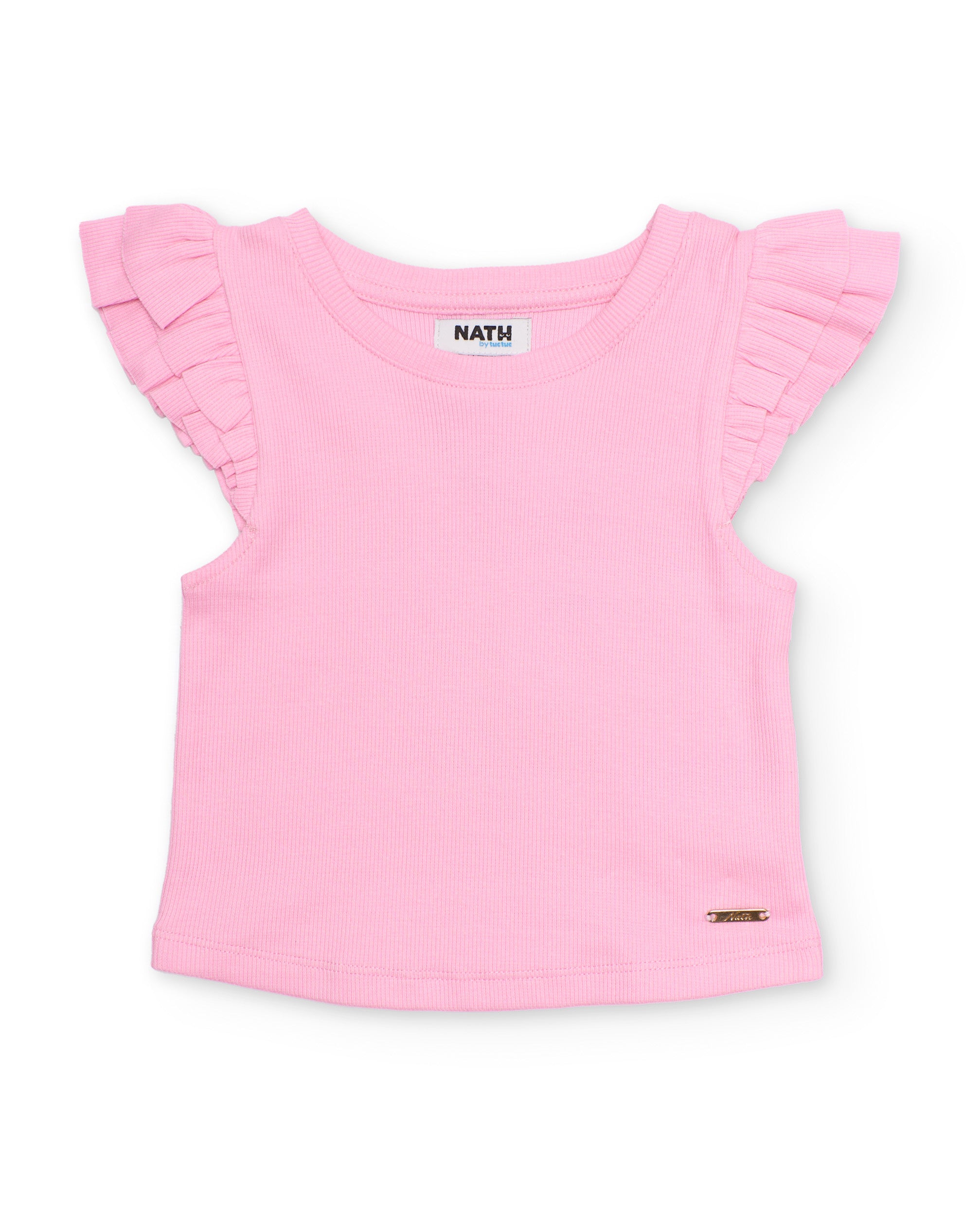 TucTuc Magliette Top bambina rosa maniche a volant cotone