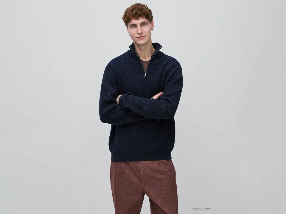 Benetton Sweaters Maglione mezza zip lana taglia L