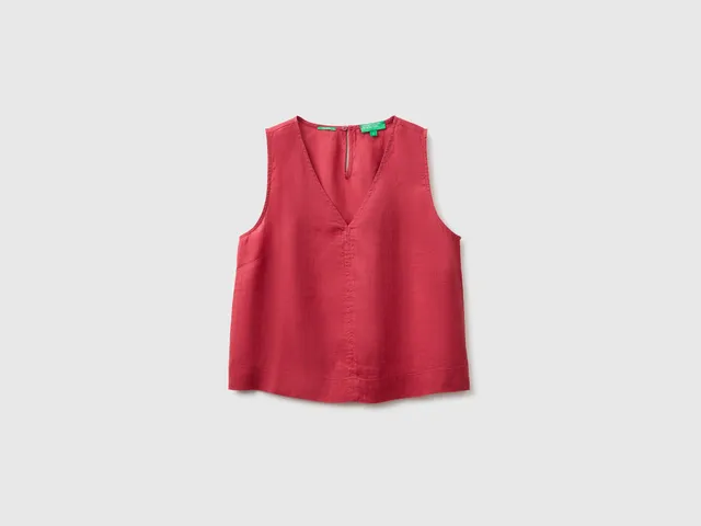 United Colors of Benetton Top Puro Lino Scollo V Taglia XS