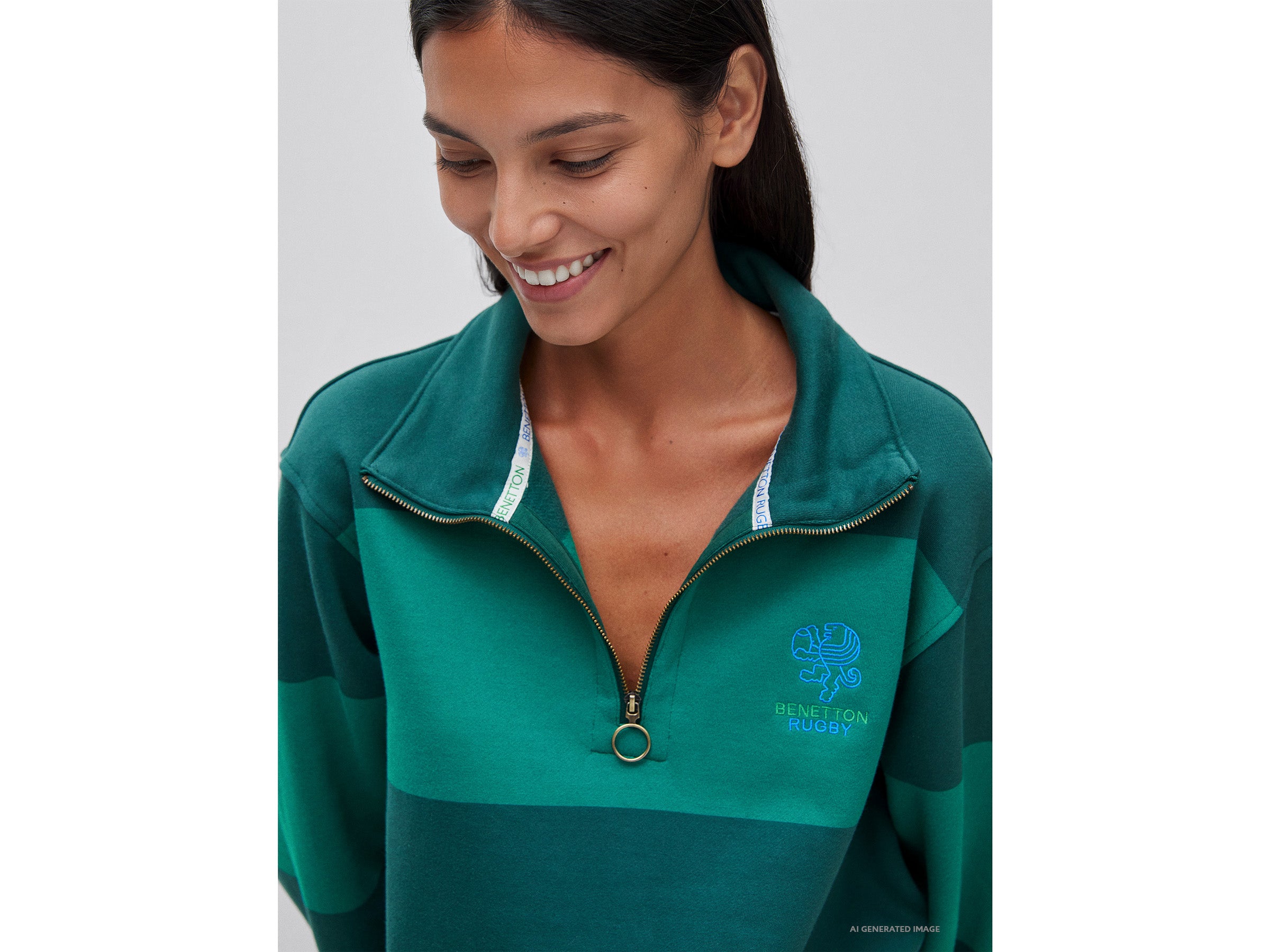 United Colors of Benetton Rugby Felpa righe cotone ricamata L