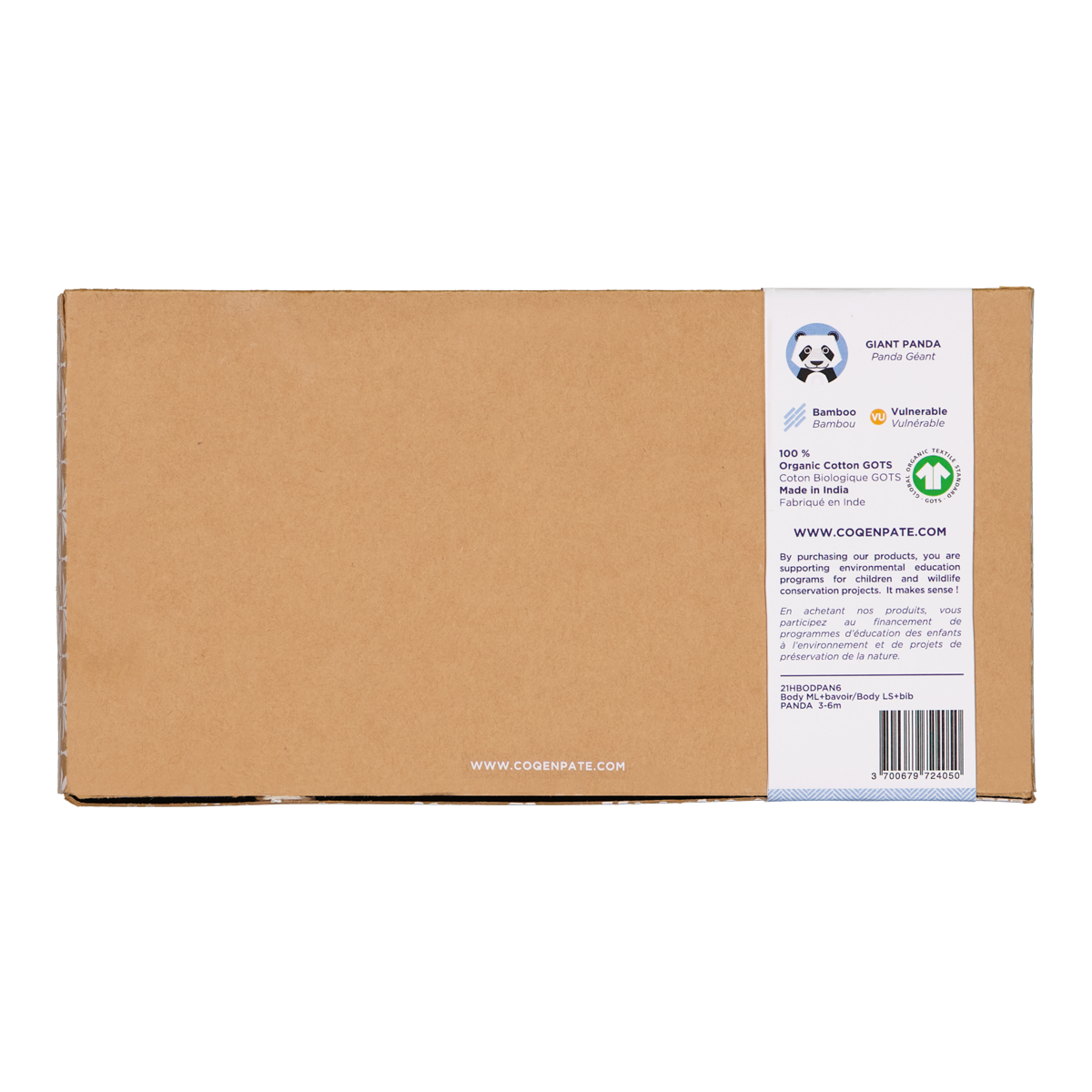 Coq en Pâte Set Neonato Panda Body Bavaglino Cotone Bio