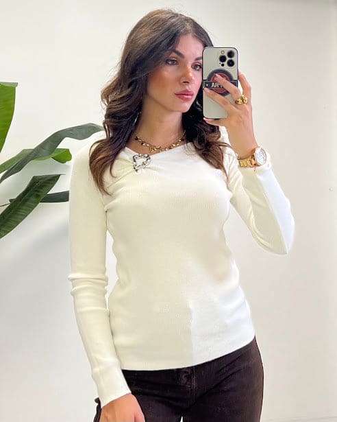 Sottosopra TF9 maglia manica lunga burro taglia unica con spilla