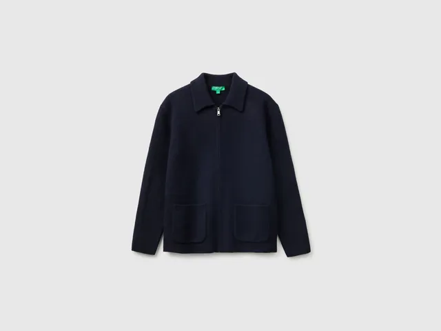 Benetton Jackets and Coats giacca lana cotta 100% zip taglia M