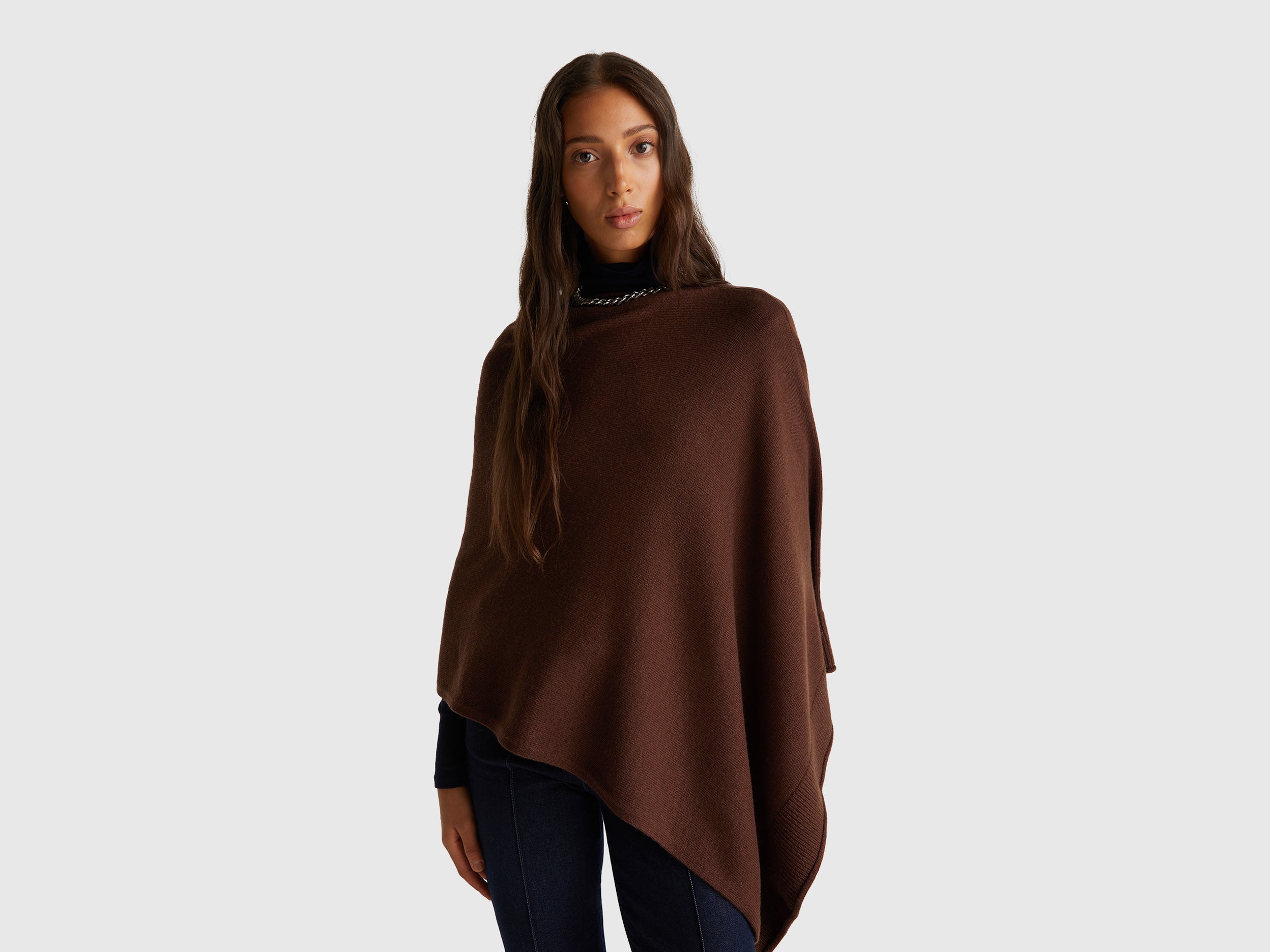 United Colors of Benetton Poncho Misto Cashmere Mantella Taglia Unica