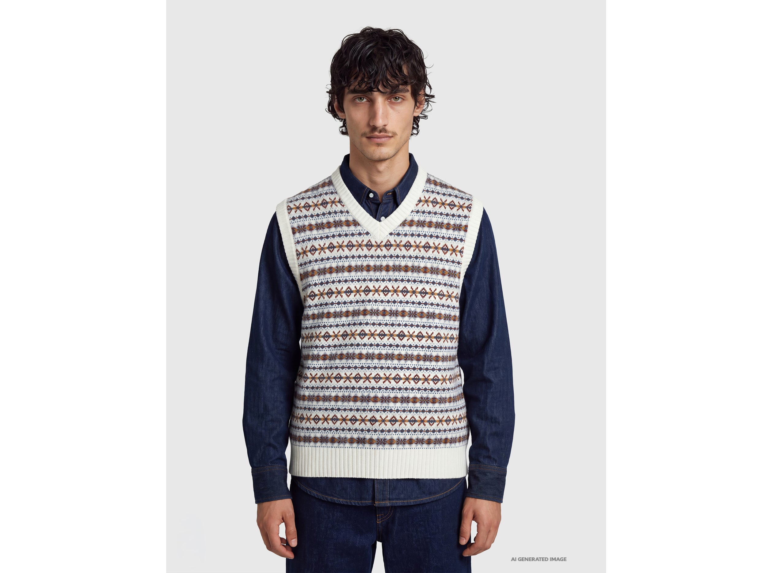 United Colors of Benetton Wool blend jacquard V-neck vest gilet lana