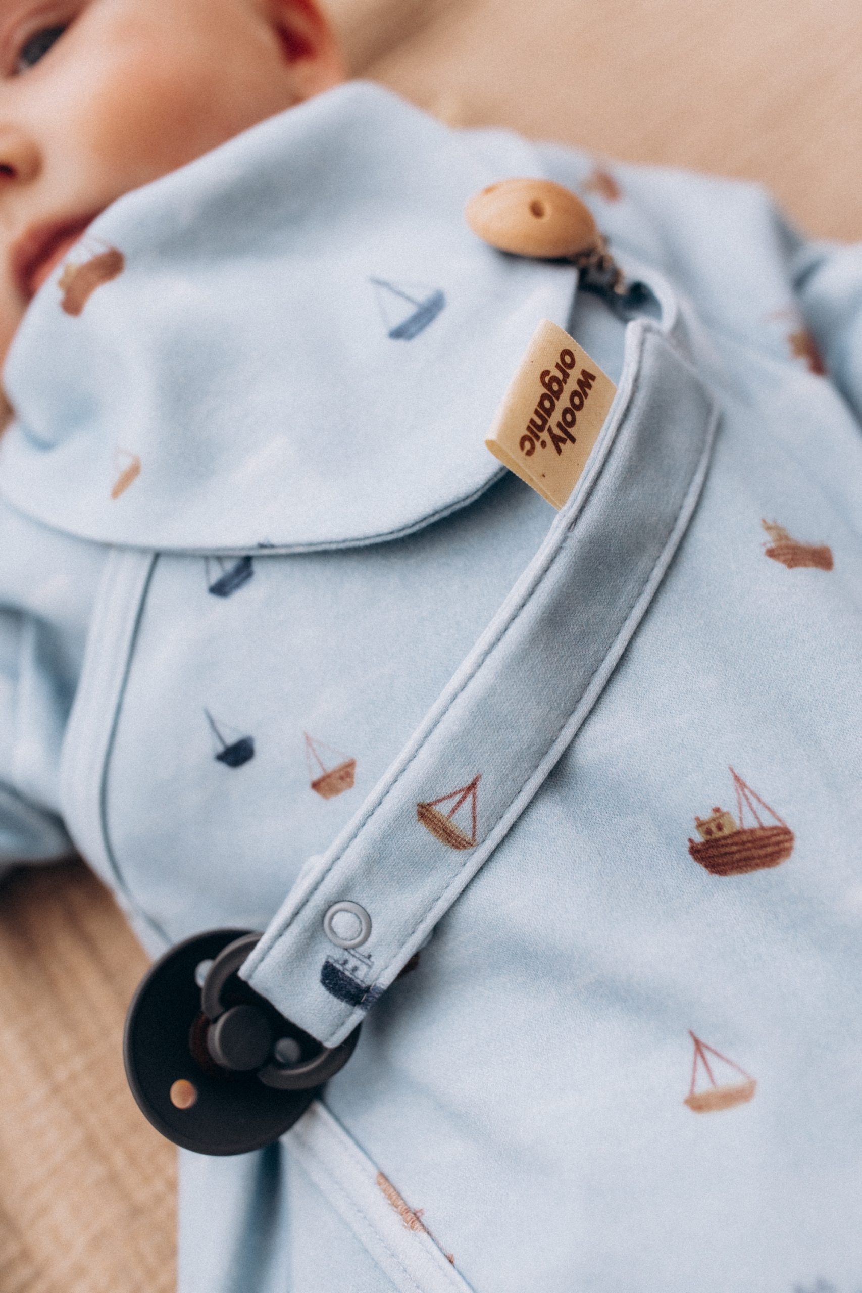 Woolly Organic Pacifier Clip portaciuccio neonato cotone bio