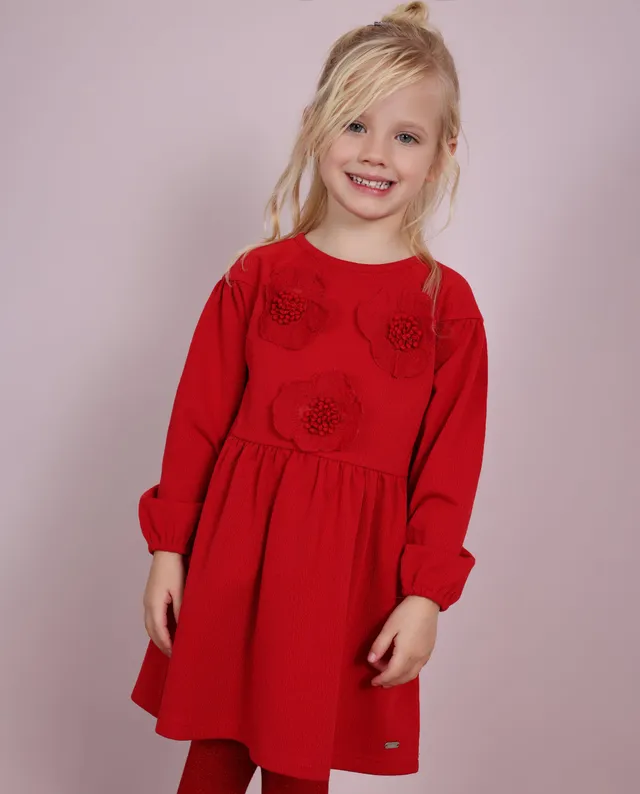 TucTuc Vestiti Vestito Bambina Rosso Floreale Maniche Lunghe