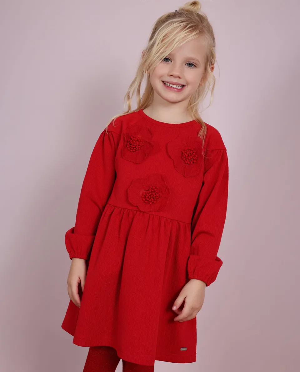 TucTuc Vestiti Vestito Bambina Rosso Floreale Maniche Lunghe