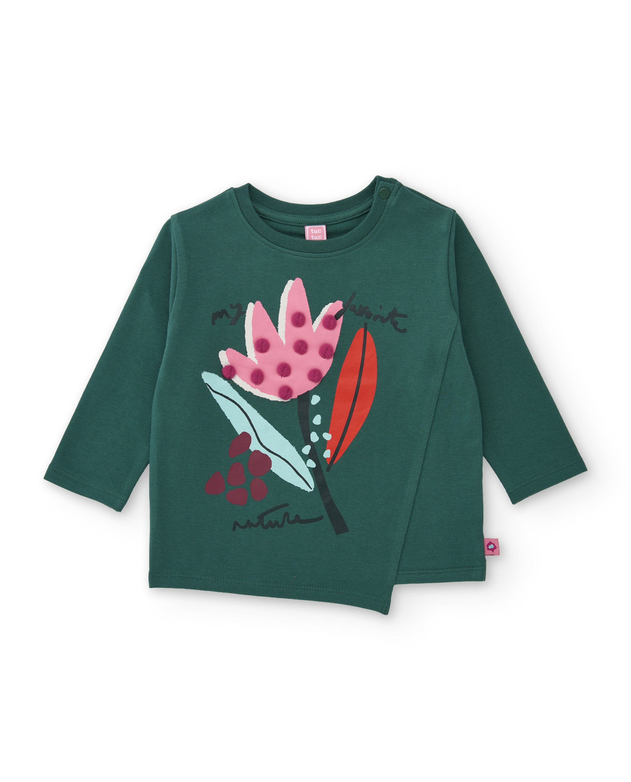 TucTuc Magliette Maglietta bambina verde fiori pon pon