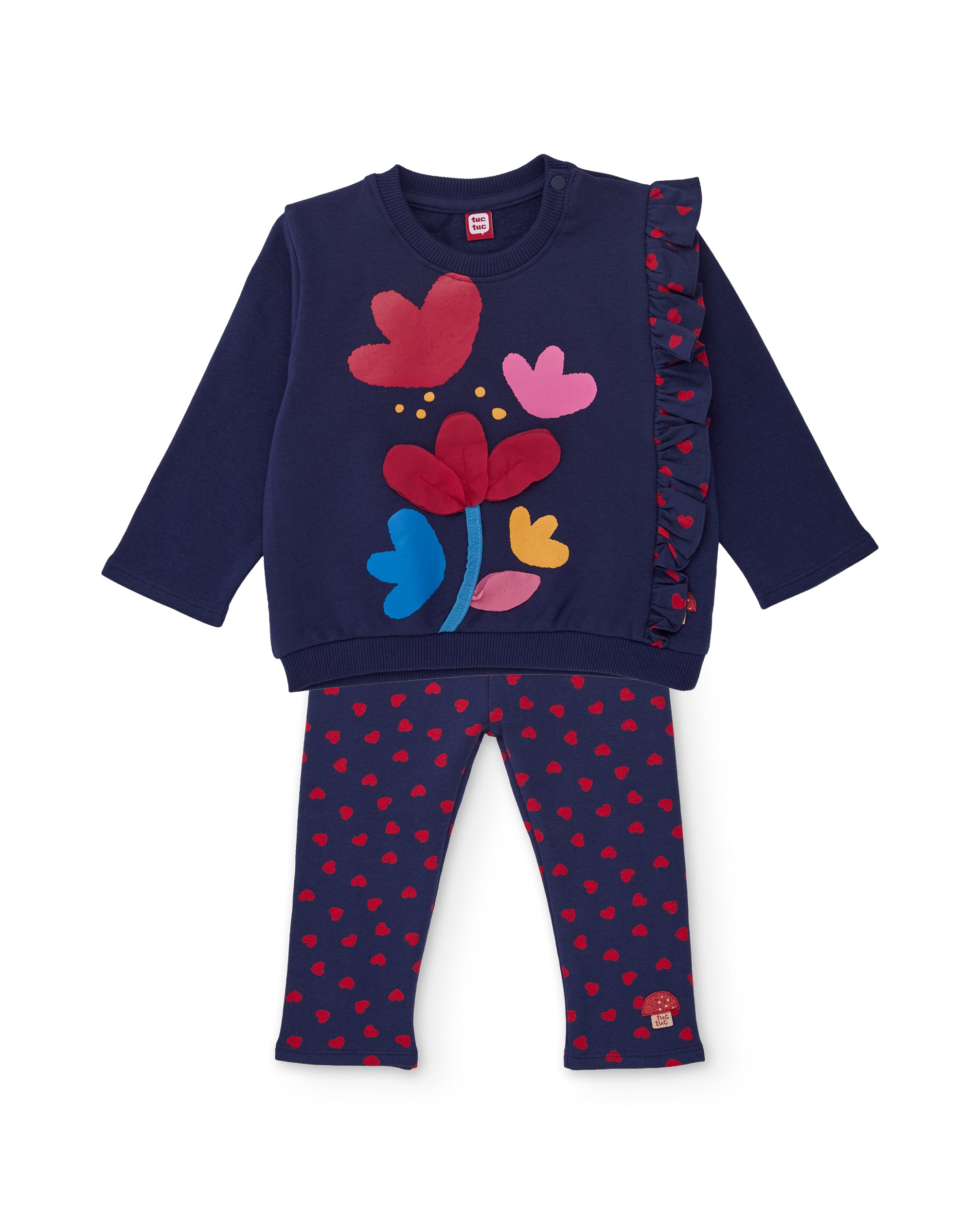 TucTuc Completi Felpa e Leggings Cuori Blu Navy Neonata