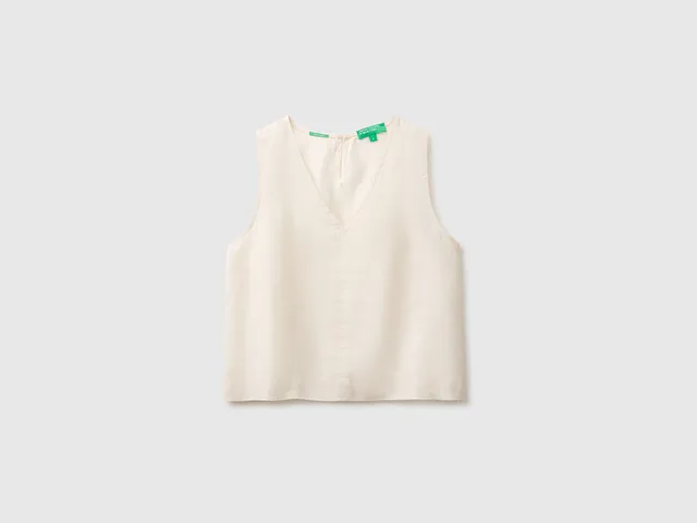 United Colors of Benetton Top lino scollo V smanicato