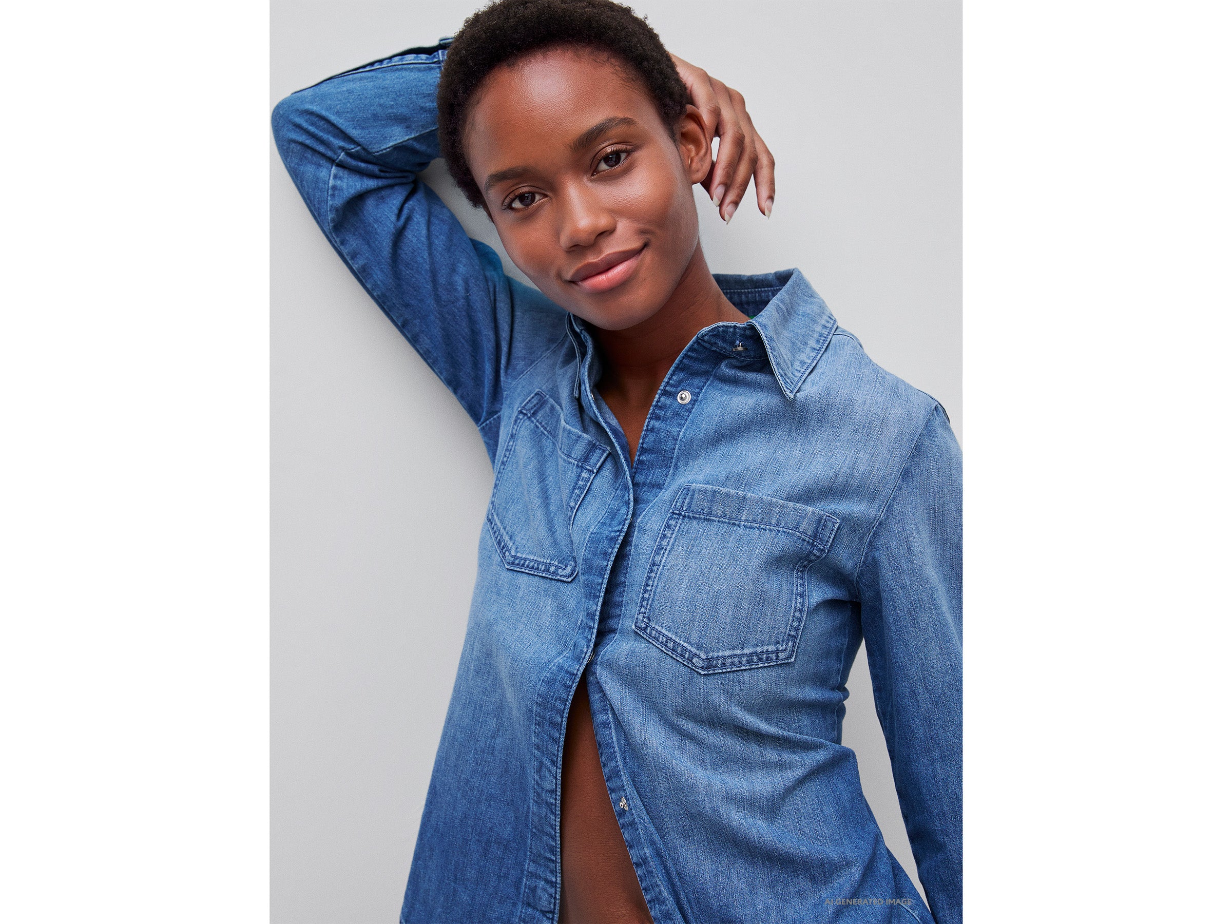 Benetton Shirts camicia denim cotone slim taglia S