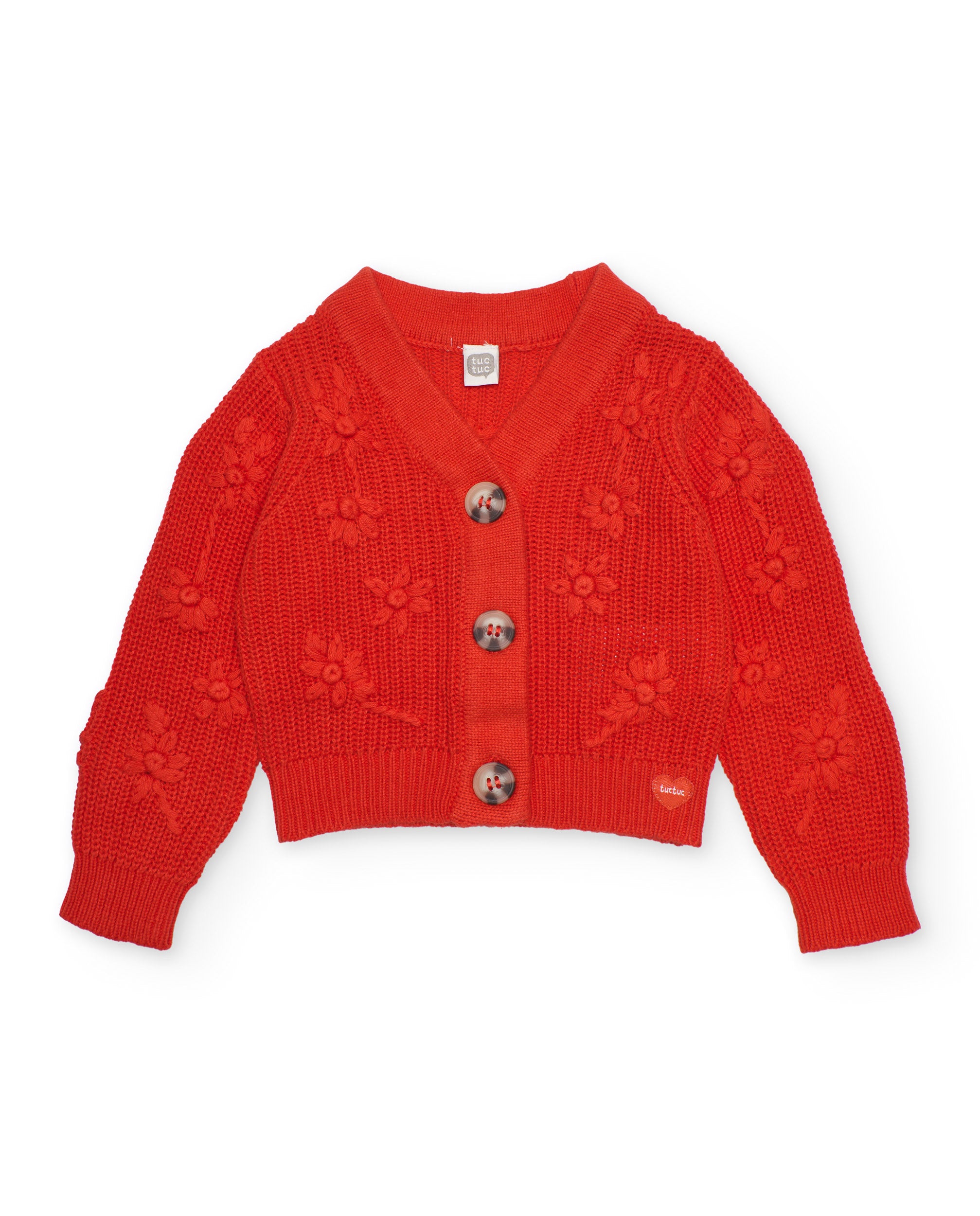 TucTuc Maglioni cardigan bambina rosso fiori rilievo