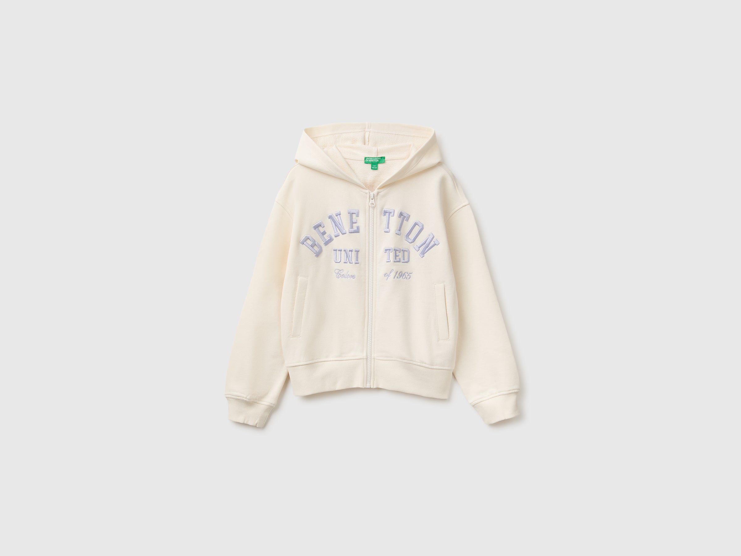 Benetton Felpa Hoodie Zip Cotone con Cappuccio Ricamo