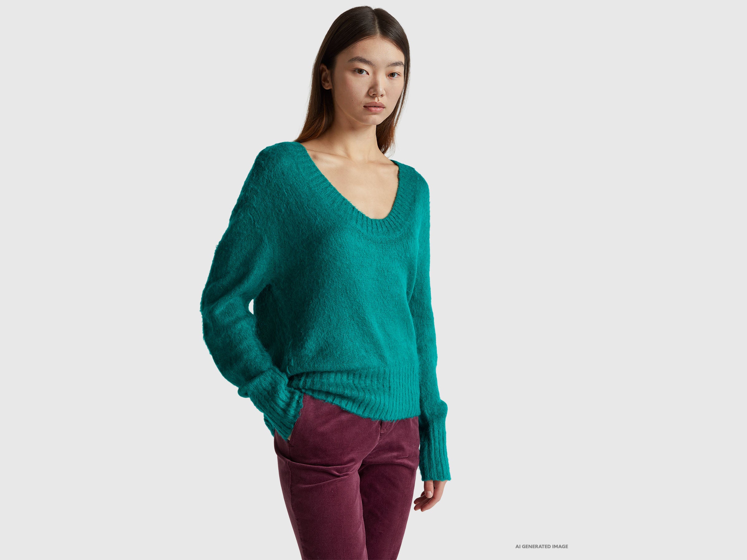 United Colors of Benetton Maglione Mohair Scollo Ampio caldo taglia S