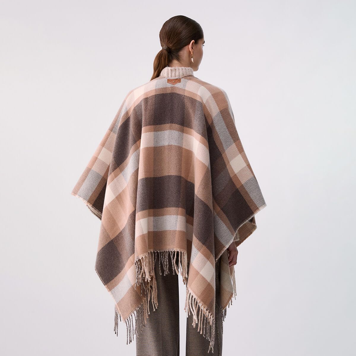 Liu Jo Poncho Check Jacquard mantella marrone