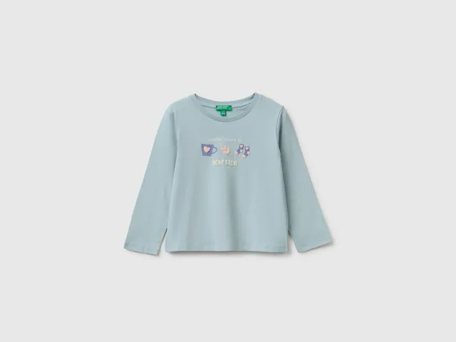 United Colors of Benetton T-shirt maglia cotone bio maniche lunghe