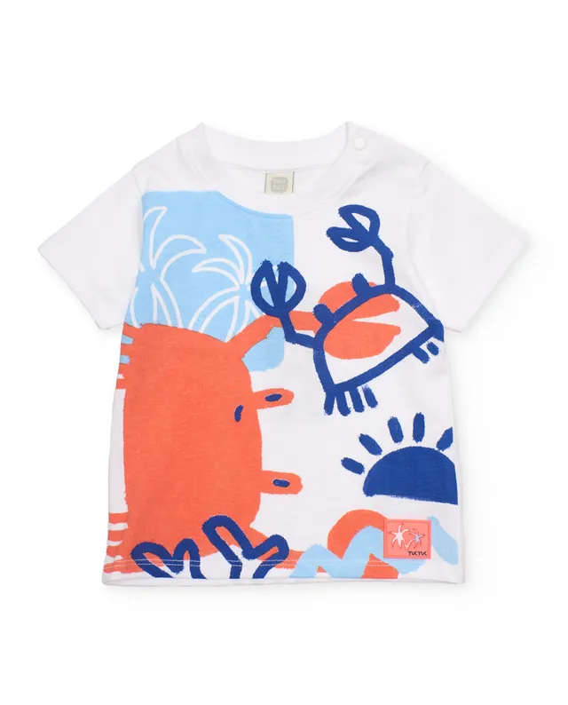 TucTuc Magliette T-Shirt Bambino Bianca Stampa Bottoni