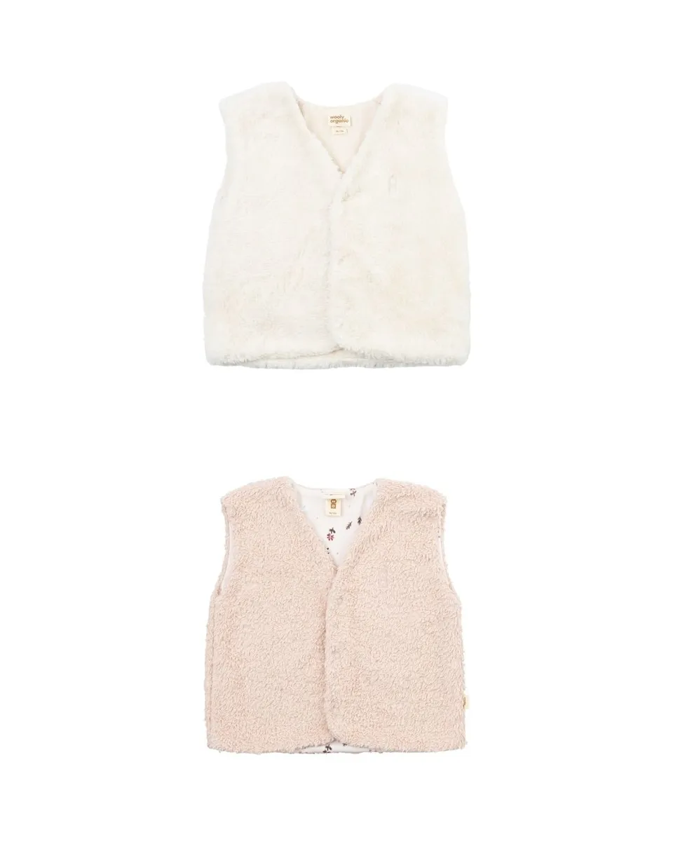 Woolly Organic Gilet bimbo ricamato cotone bio Ecru