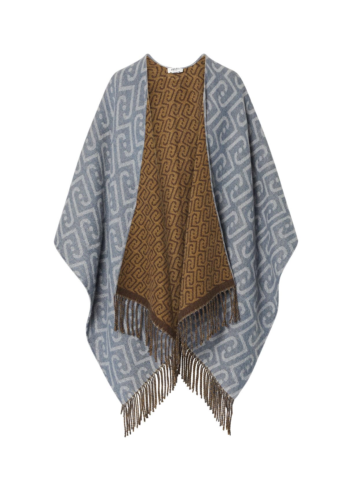 Liu Jo Poncho Monogram Jacquard Cammello Reversibile Frange
